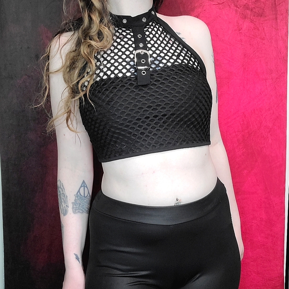 Fishnet Halter Crop Top